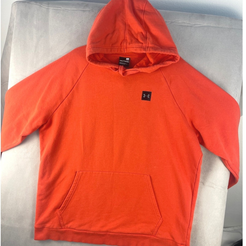 Under Armour Mens Rival Fleece Hoodie Orange Pullover XXL Sporty Athletic